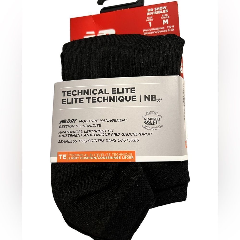 New Balance Men's Technical Elite Black 2 Pair Tab Socks Women 6-10 Men 7.5-9